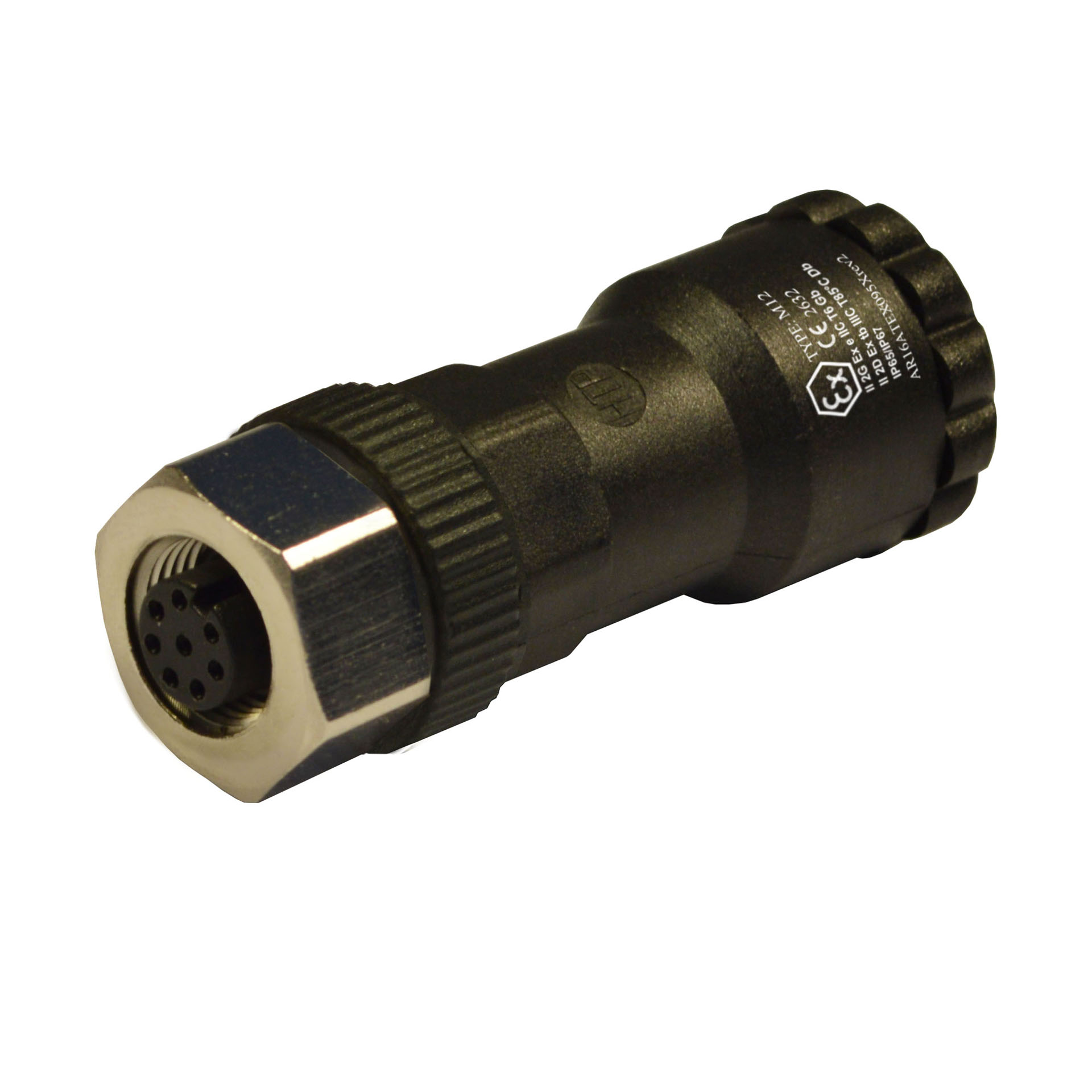 M12 field attachable,female,180°,8p.,PG9/11unif.or double exit cable, ATEX conform.
